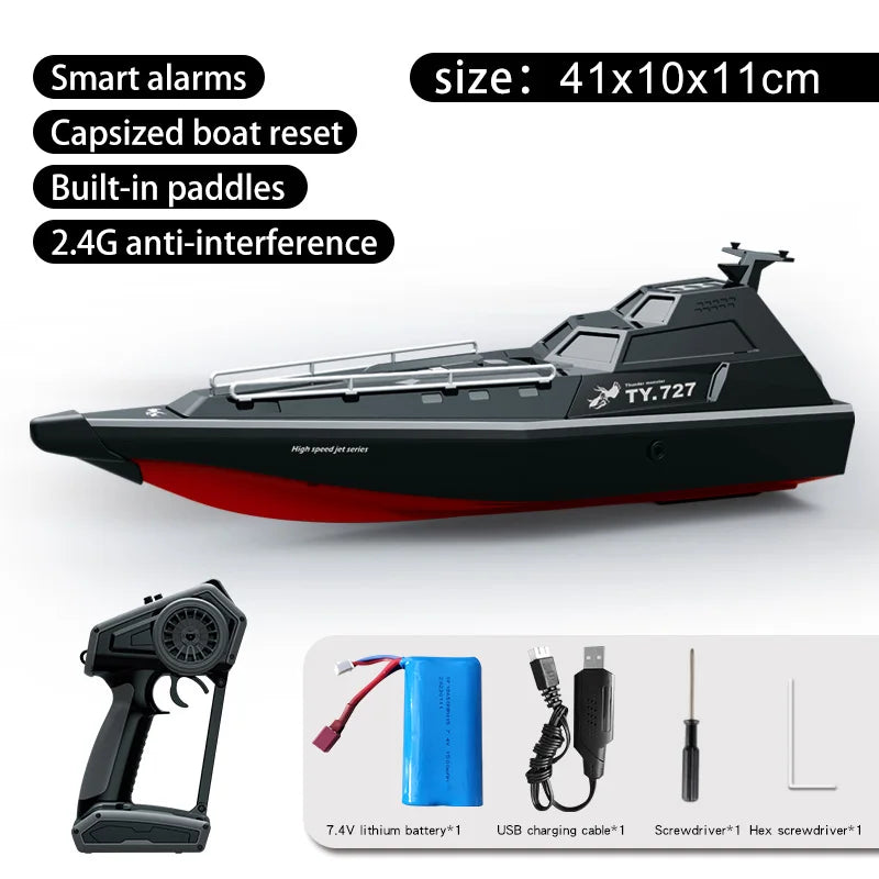 2.4G RC Boat TURBOJET PUMP 30KM/H High Speed Remote Control Jet Boat Low Battery Alarm Speedboat Model Children Toy TY725 TY727