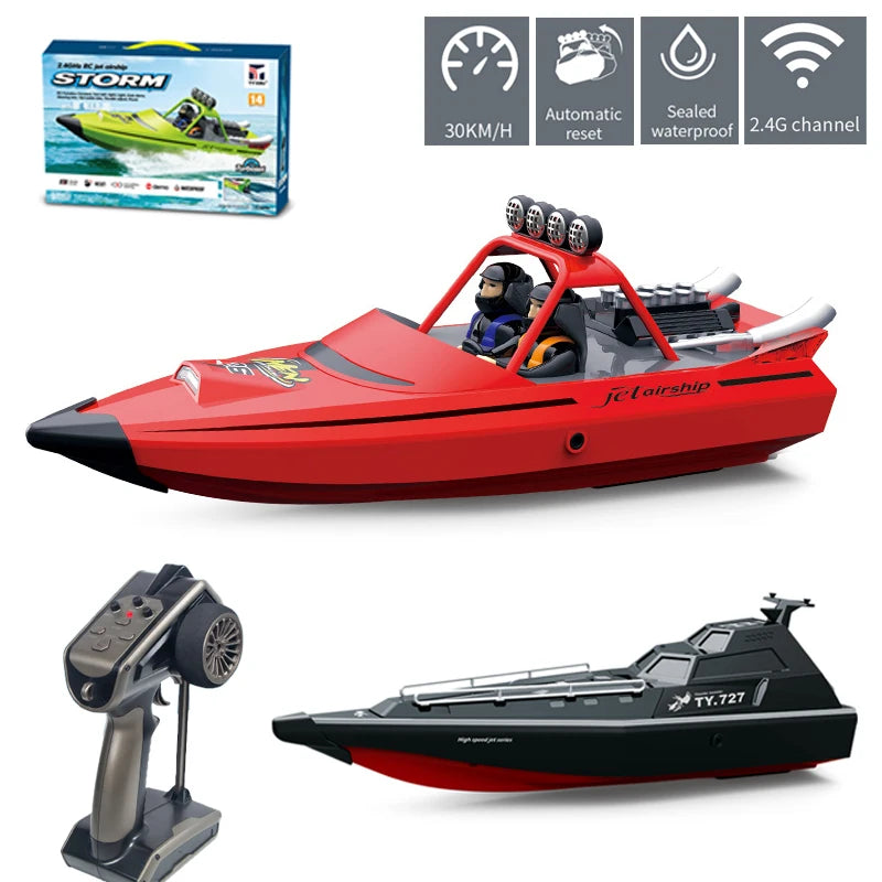 2.4G RC Boat TURBOJET PUMP 30KM/H High Speed Remote Control Jet Boat Low Battery Alarm Speedboat Model Children Toy TY725 TY727