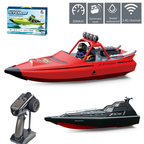 2.4G RC Boat TURBOJET PUMP 30KM/H High Speed Remote Control Jet Boat Low Battery Alarm Speedboat Model Children Toy TY725 TY727