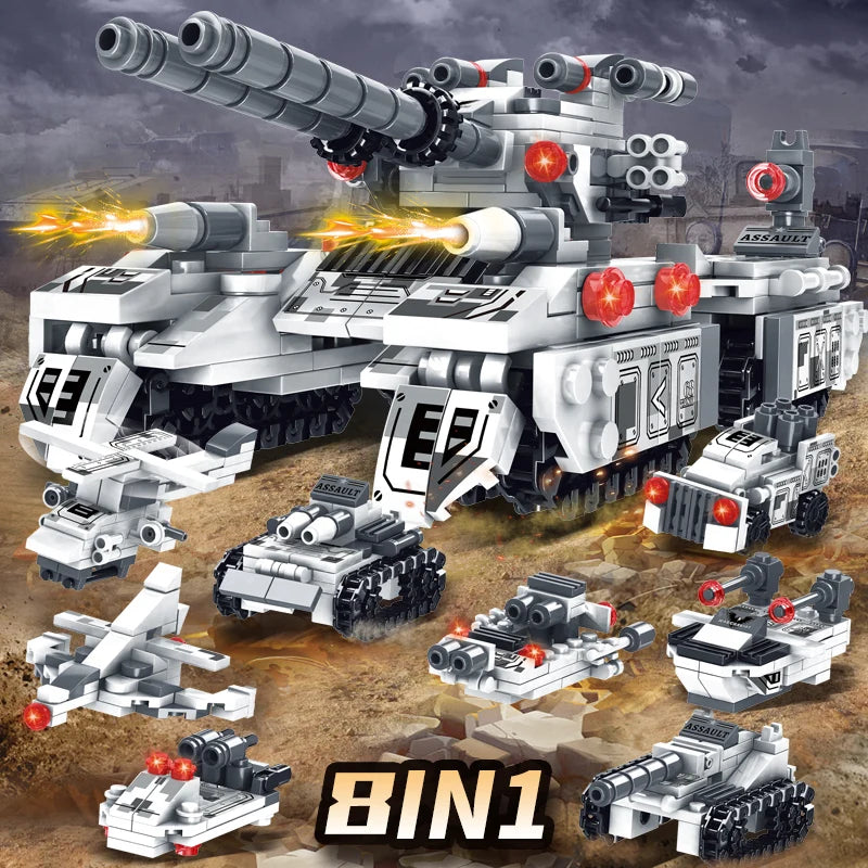 2025 WW2 Military Vehicle Tank 8in1 Airplane Truck Model Building Blocks DIY Bricks Kids Construction Toys Gifts for Boys Adult