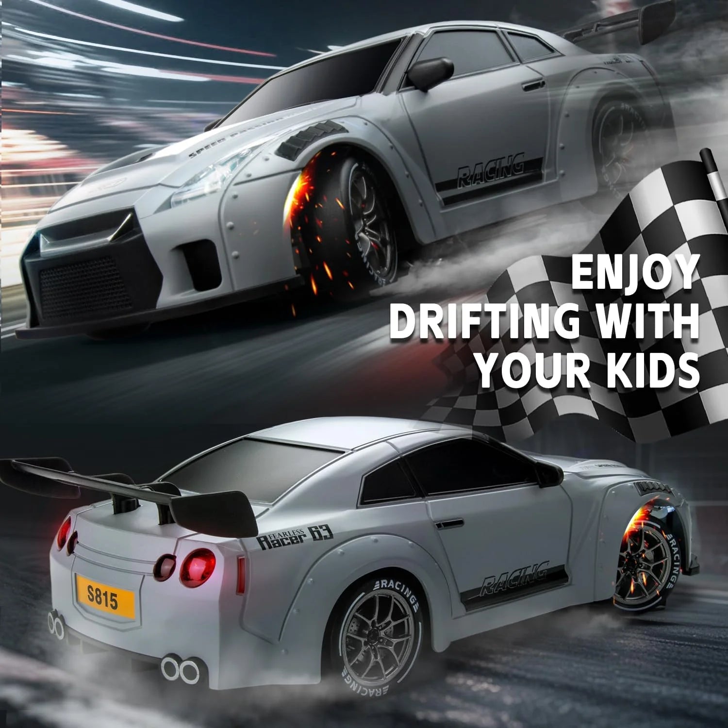 RC Drift Car 1:24 Remote Control Car for Kid 20KM/H 4WD High Speed RC Car with LED Lights Extra Drifting Tires Vehicle for Adult