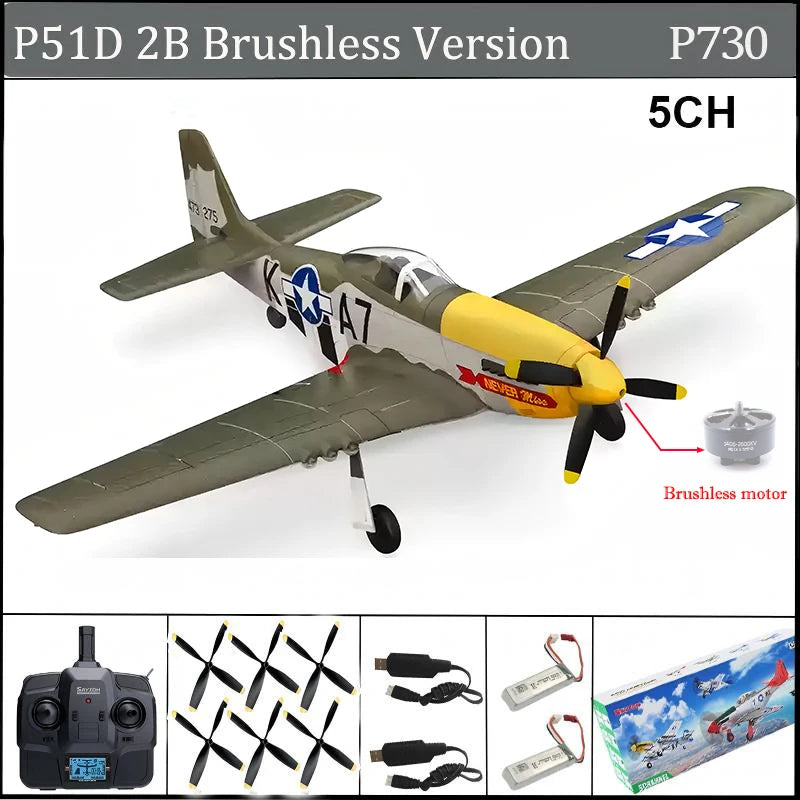 RC Plane 5CH 3D/6G Fixed-wing RC Airplane 2.4GHz P51D Mustang RTF for Adults Beginners Easy to Fly Removable Brushless Fighter