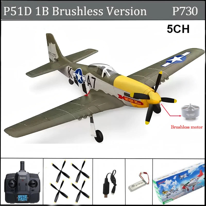 RC Plane 5CH 3D/6G Fixed-wing RC Airplane 2.4GHz P51D Mustang RTF for Adults Beginners Easy to Fly Removable Brushless Fighter