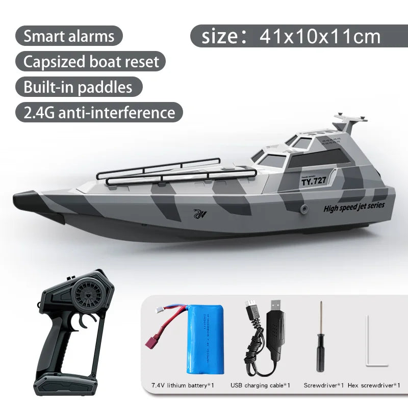 2.4G RC Boat TURBOJET PUMP 30KM/H High Speed Remote Control Jet Boat Low Battery Alarm Speedboat Model Children Toy TY725 TY727